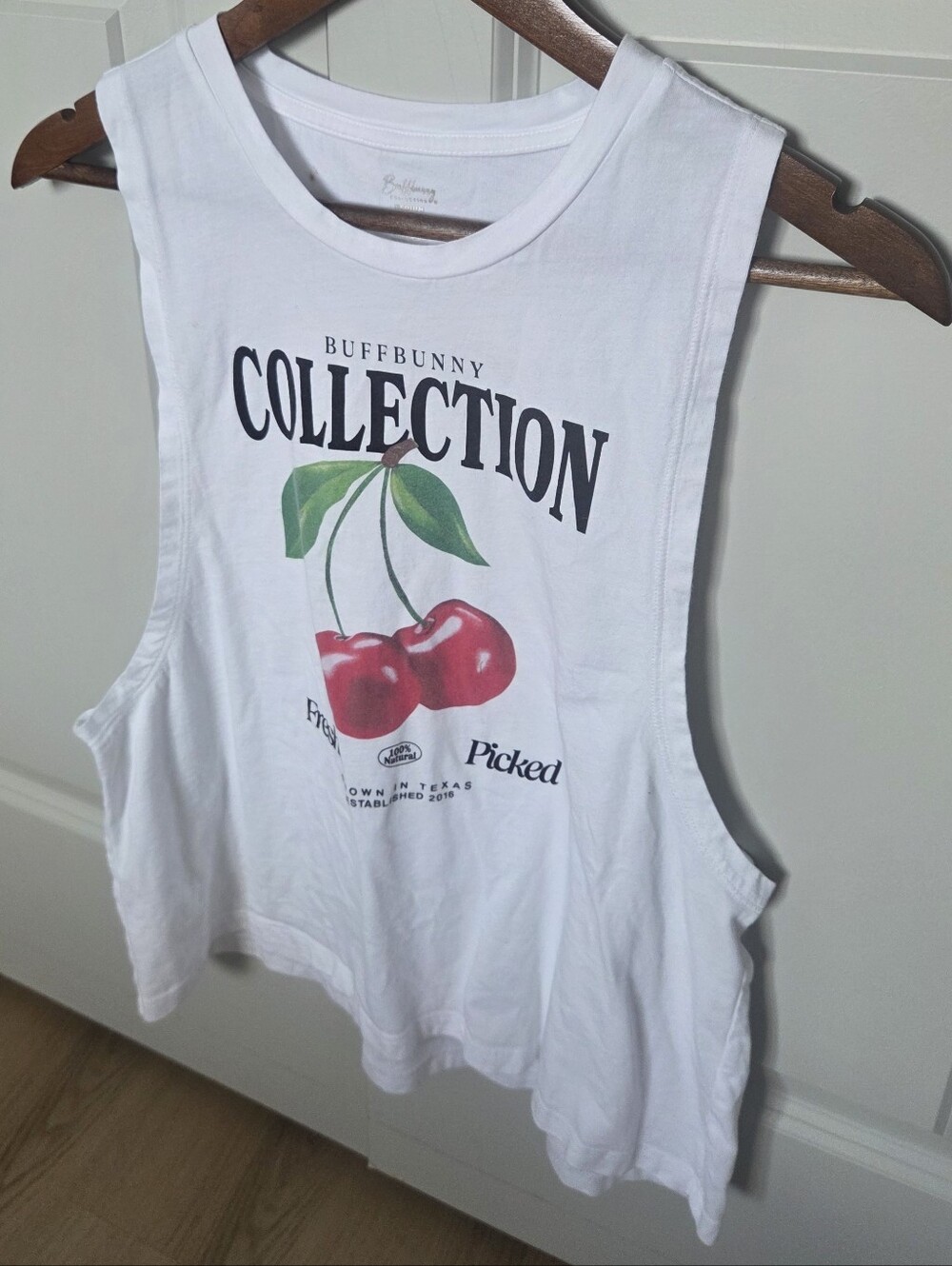 BuffBunny - White Muscle Tank w/ Cherry Graphic